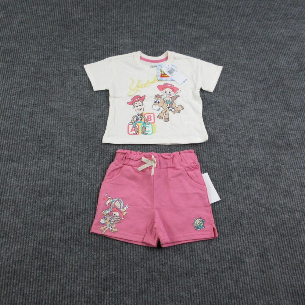 Disney Toy Story Shorts Set Girls 3T Cream Pink Jersey 2 Piece Pixar NWT